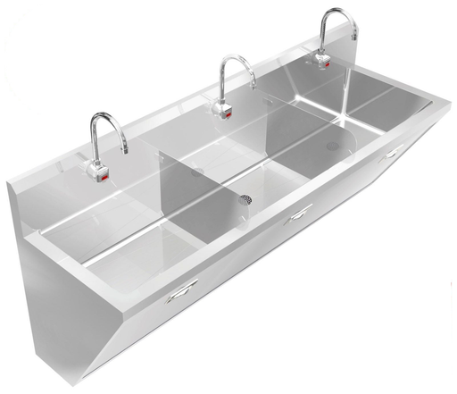 H.D. 14 GA Surgeon Wash up Sink, 3 Stations, 72" | SS7224284SS