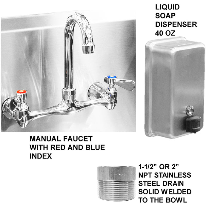 STAINLESS STEEL HAND WASHING SINK 108" 5 PERSON MANUAL FAUCETS (2) 2" NPT DRAINS - Best Sheet Metal, Inc. 
