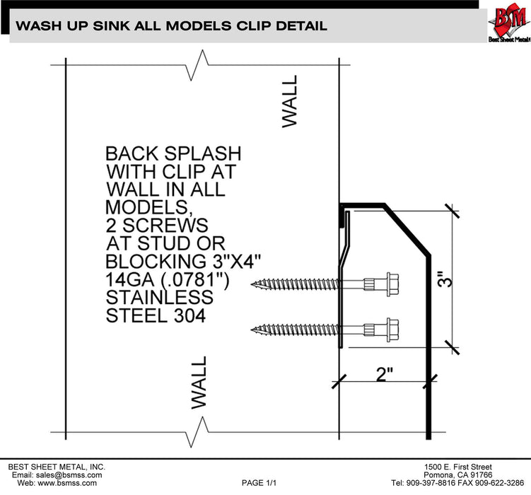 Stainless Steel Multi-station Wash up Sink, 36" Single Hole, Wall Brackets | 120S36208B - Best Sheet Metal, Inc. 