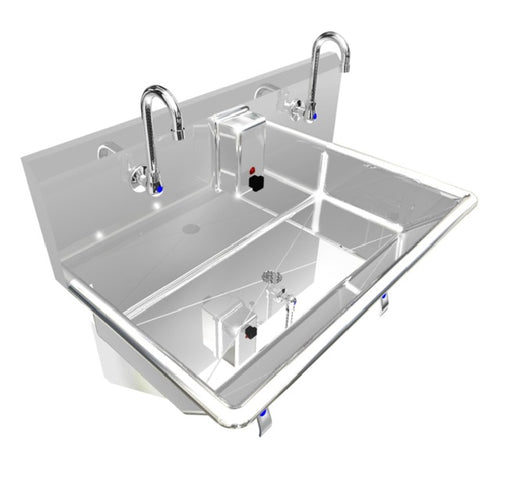 H.D. 14GA Multi-station Wash Up Sink, 36" Knee Valves | 021K36208B