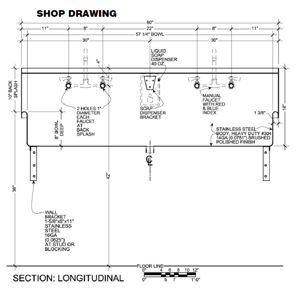 H.D. 14 GA Multi-Station Wash up Sink, 60" | 021M60208B