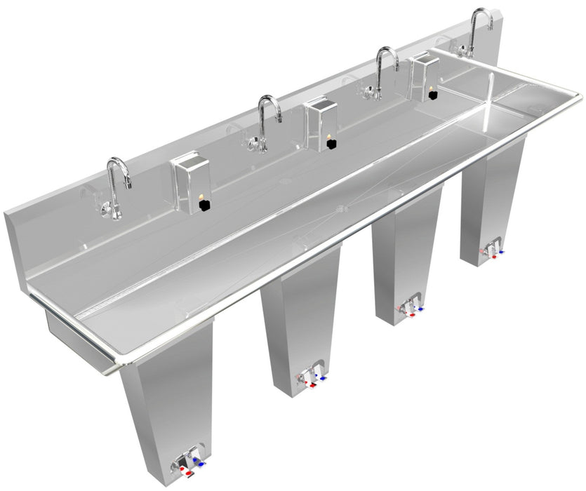 H.D. 14GA Multi-Station Wash Up Sink, 60" Double Foot Pedal Column | 043P84208C