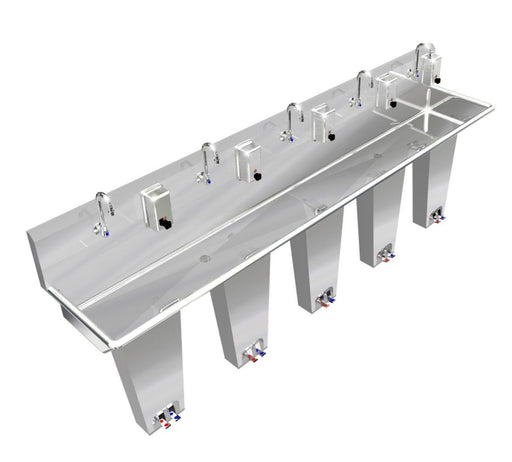 H.D. 14GA Multi-Station Wash up Sink, 120" Double Foot Pedal Column | 054P120208C2