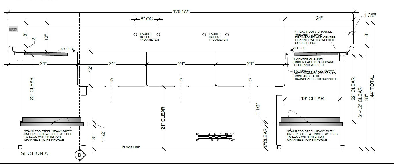 H.D. 14GA 3 Compartment Restaurant Commercial Sink | 120303XXL8 - Left & Right Under Shelve