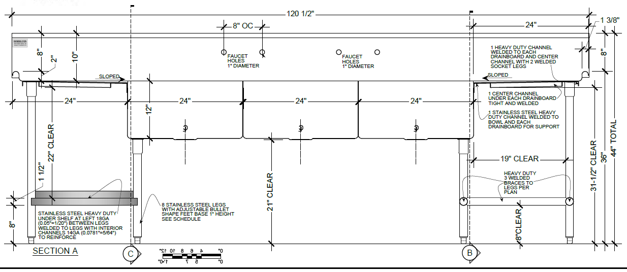 H.D. 14GA 3 Compartment Restaurant Commercial Sink | 120303XXL8 - Left Under Shelve