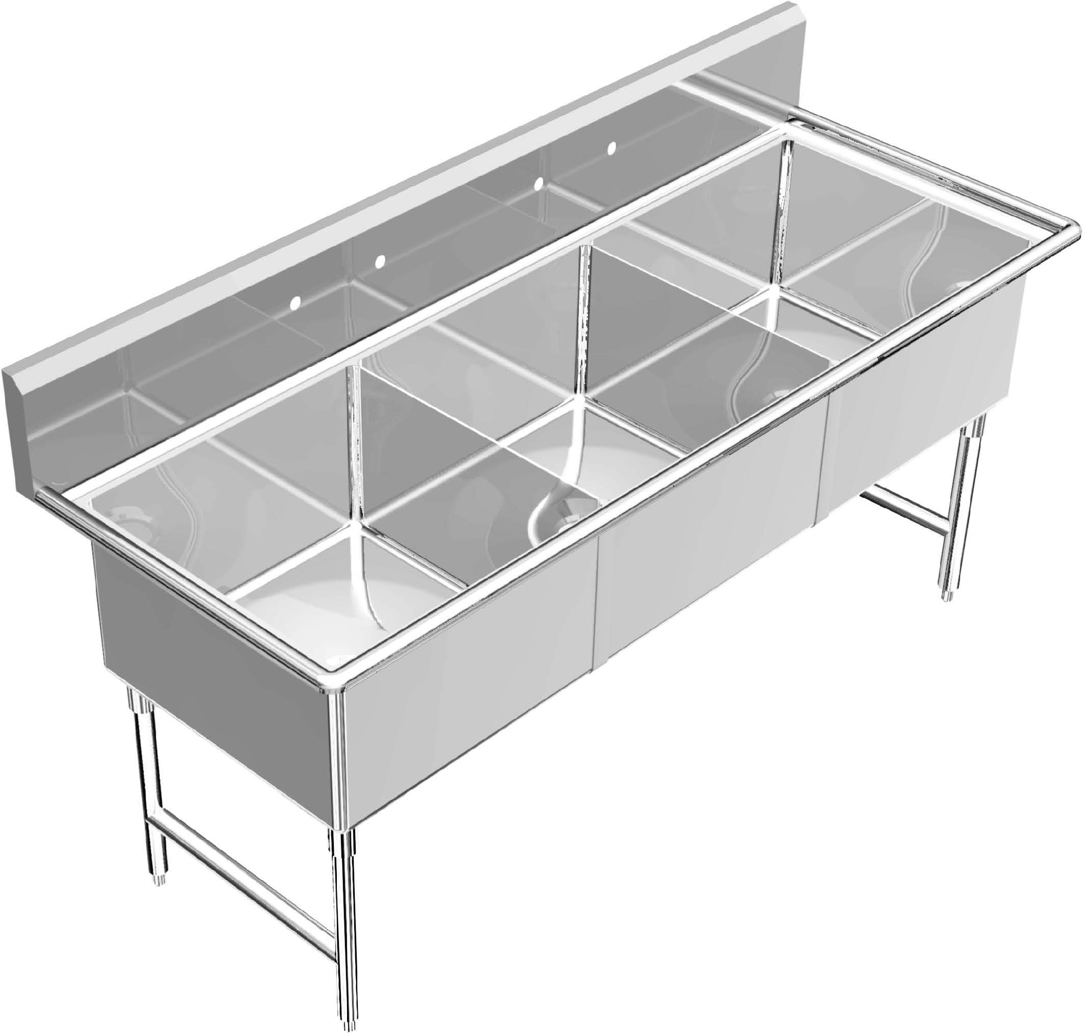H.D. 14GA 3 Compartment Restaurant Commercial Sink 78