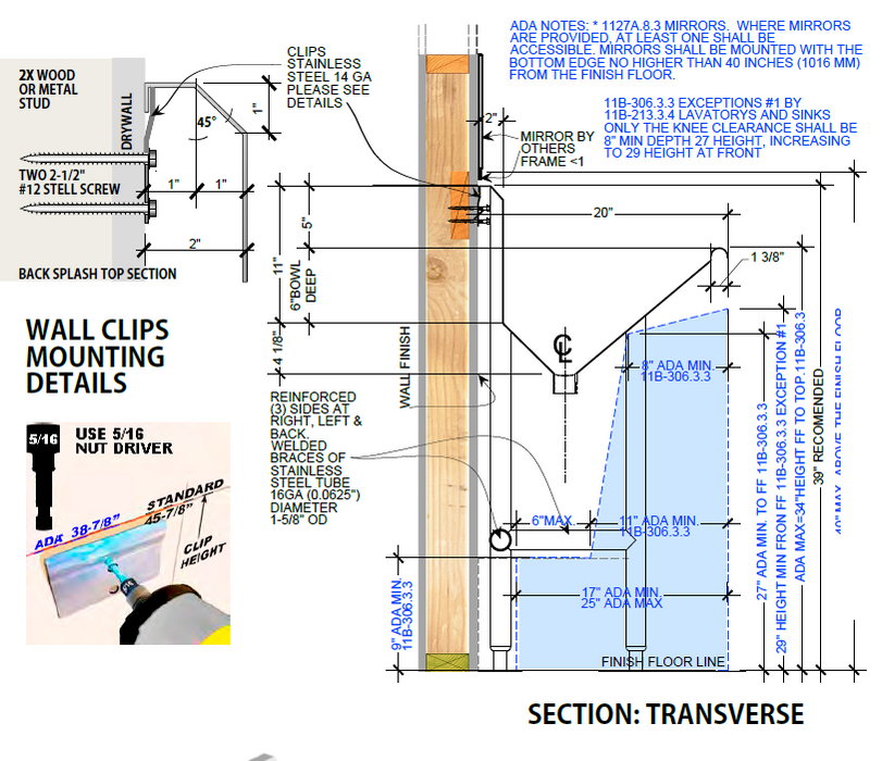 H.D. 14GA Multi-Station Wash up Sink, 80" Sloped Drain | ADA-330S802065HP