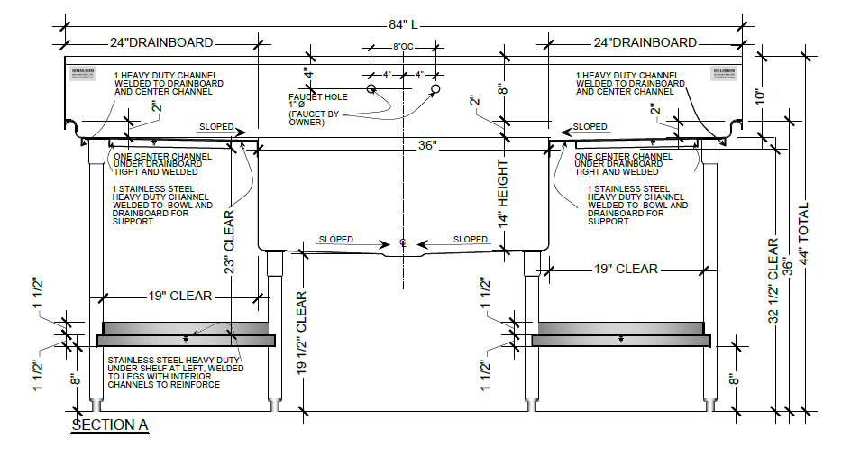 H.D. 14GA 1 Compartment Restaurant Commercial Sink, with Welded Splashes | S8430-1-362414-2DBLR