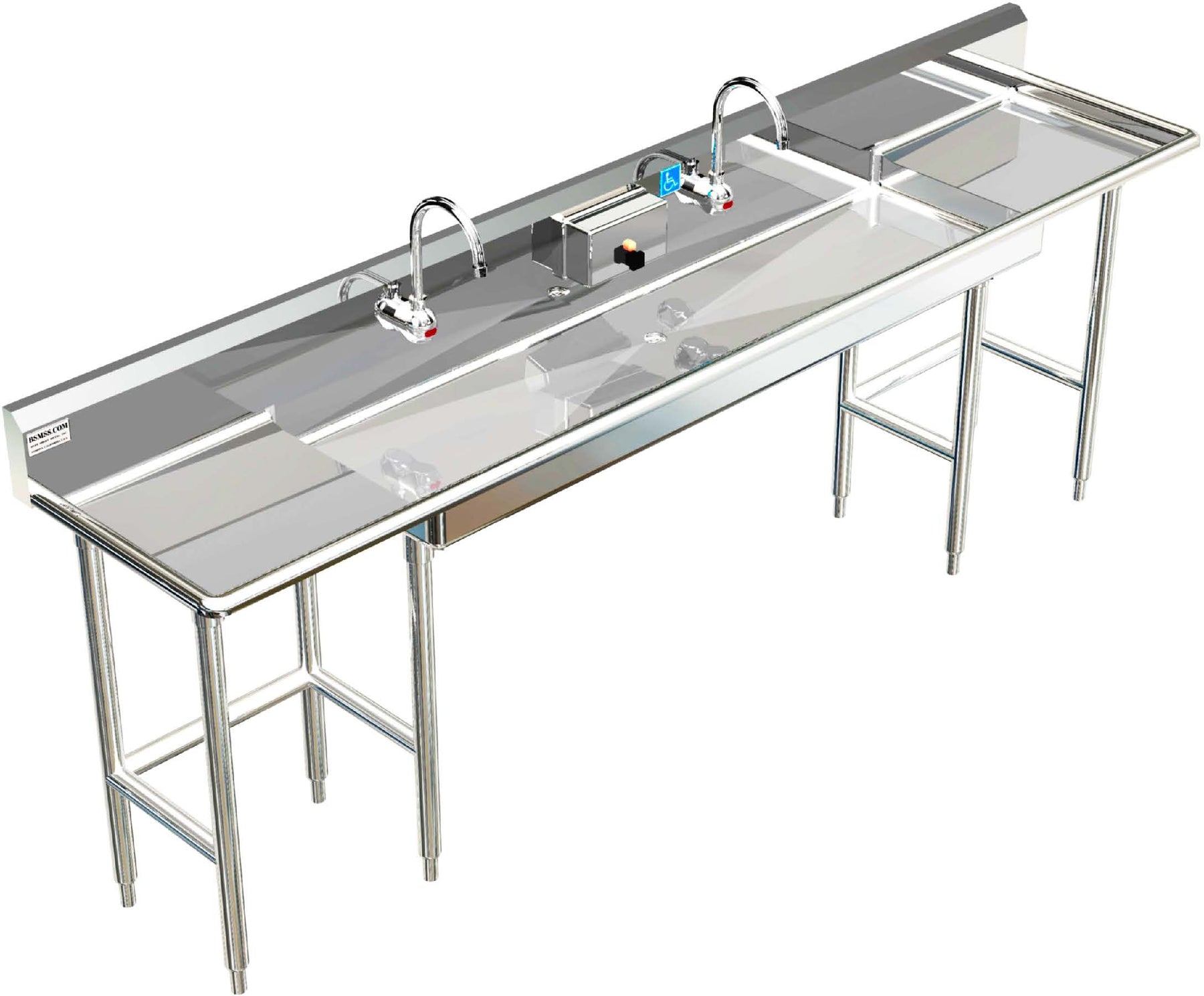 H.D. 14GA Multi-Station Wash up Sink 96" with Drainboards | ADA-021E962065H-2DB
