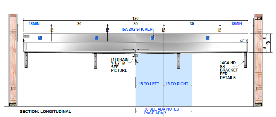 H.D. 14GA Multi-Station Wash Up Sink 120" | ADA-040MF120205B