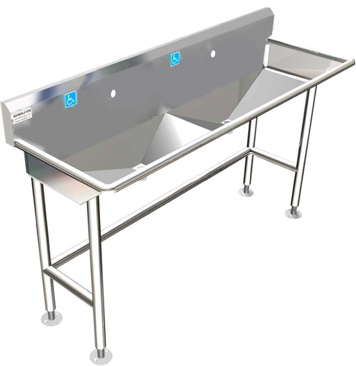 H.D. 14GA Multi-Station Wash up Sink 60" Sloped Drain | ADA-120E60S2065HP