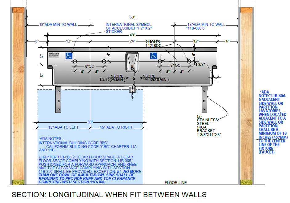 H.D. 14GA Multi-Station Wash up Sink with Chicago Manual Faucets, 48" | ADA-021M482065B