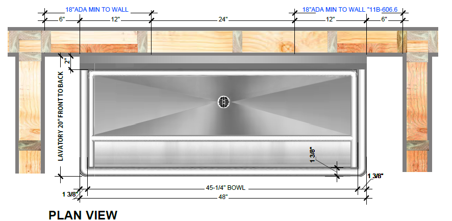 H.D. 14GA Multi-Station Wash up Sink with Chicago Manual Faucets, 48" | ADA-021M482065B