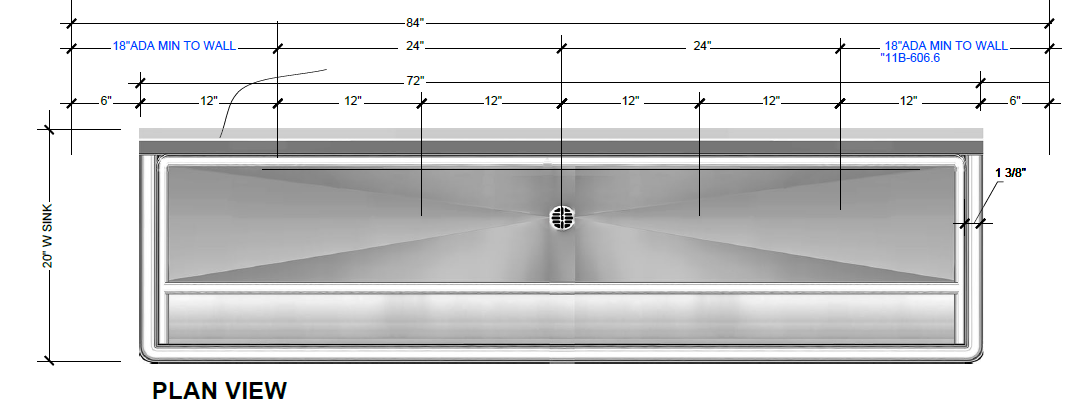 H.D. 14GA Multi-Station Wash up Sink with Chicago Manual Faucets, 72" | ADA-032M722065B