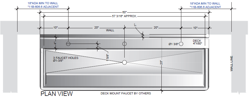 H.D. 14GA Multi-Station Wash up Sink, 60" | ADA-D330S602065R