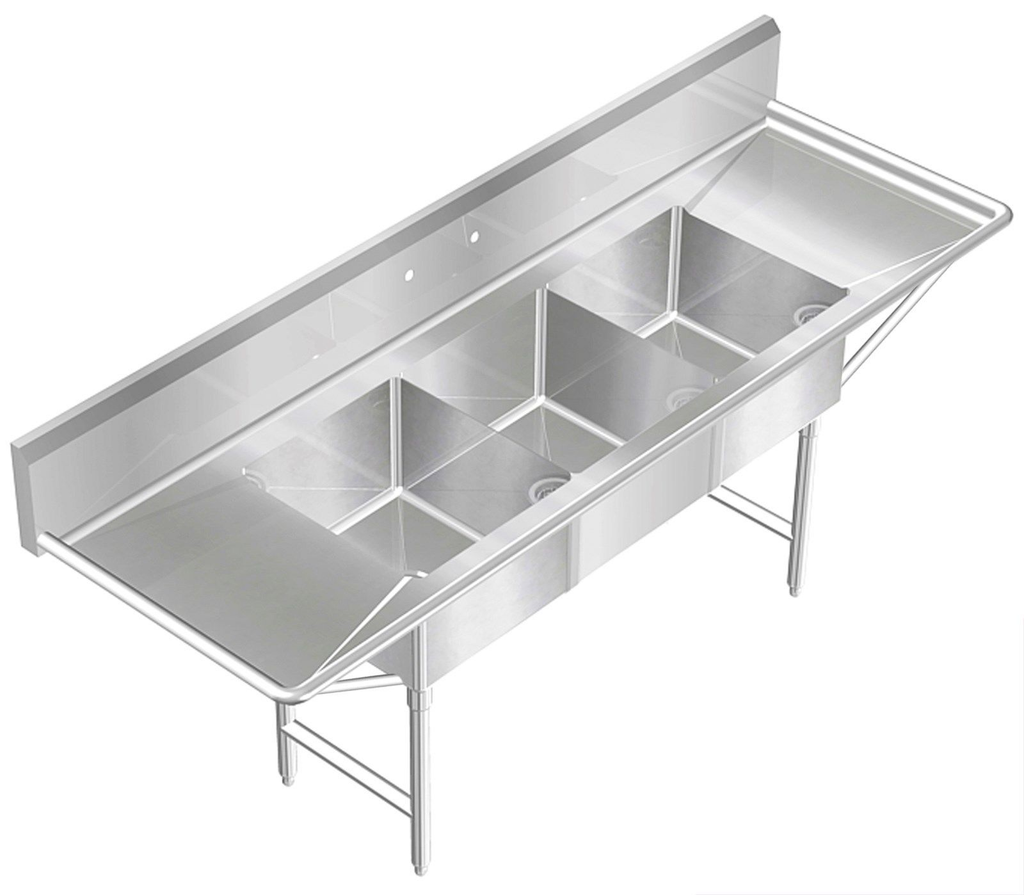 H.D. 14 GA 3 Compartment Restaurant Commercial Sink S90241818123B commercial stainless