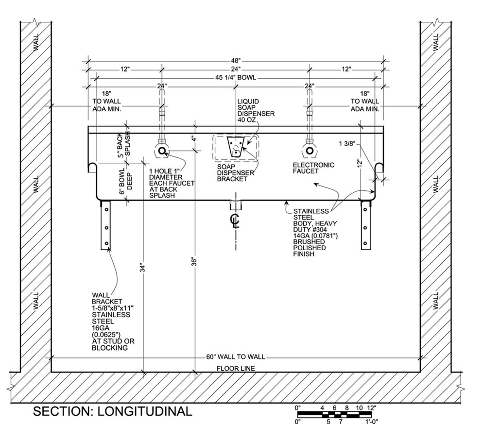 H.D. 14GA Multi-Station Wash up Sink, 48