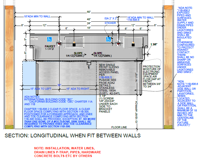 H.D. 14GA Multi-Station Wash up Sink with Plumbing Skirt 48" | ADA-S022E482065B