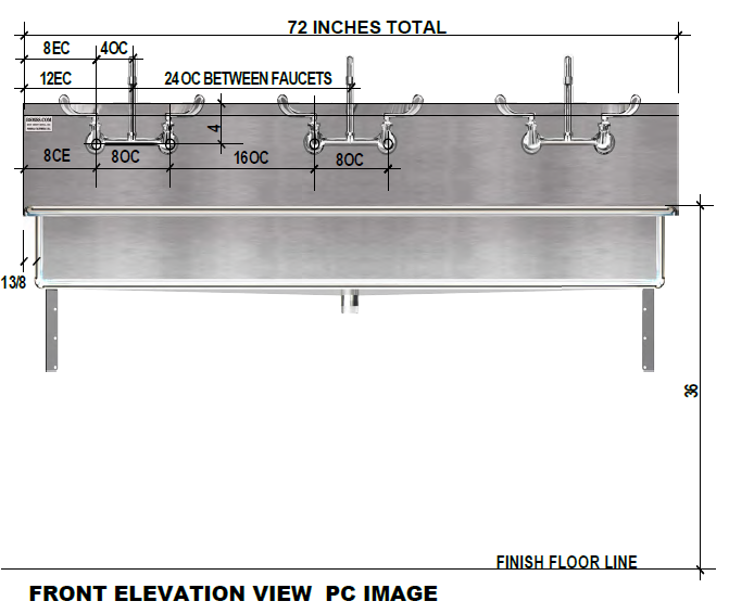 H.D. 14 GA Multi-station Wash up Sink, 72" | 032CM72208B-8OC