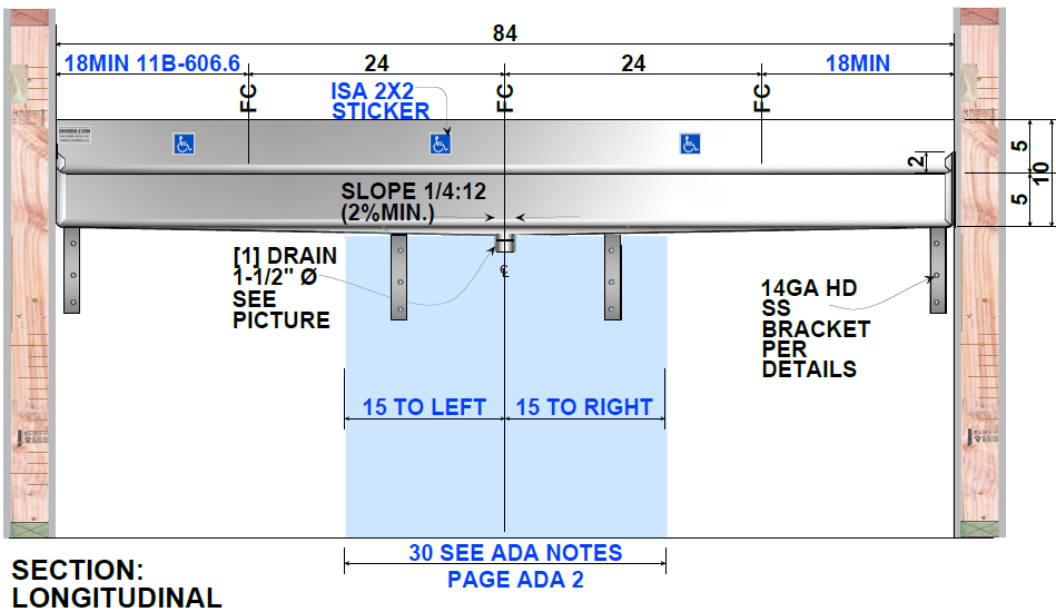 H.D. 14GA Multi-Station Wash Up Sink, 84" | ADA- 030MF84205B