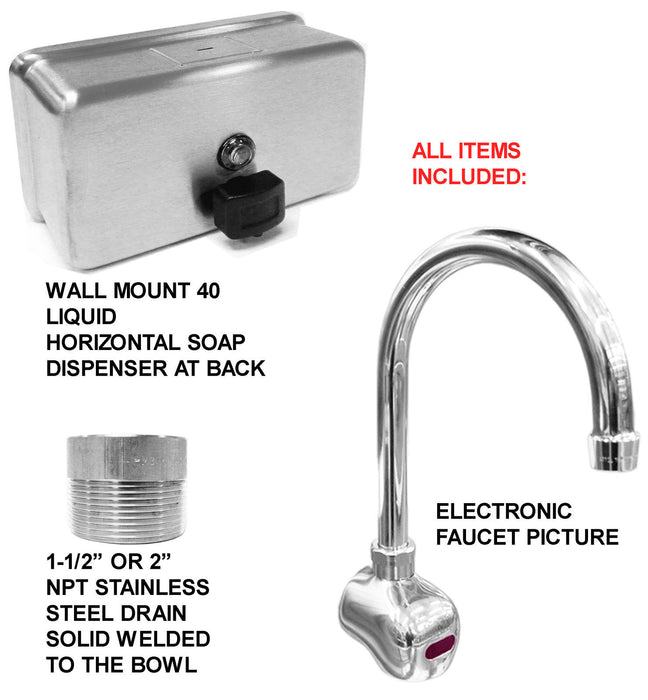 Stainless Steel ADA Compliant Single Station Wash up Sink, 36" Electronic Faucet, Wall Brackets | ADA-011E362066B - Best Sheet Metal, Inc. 