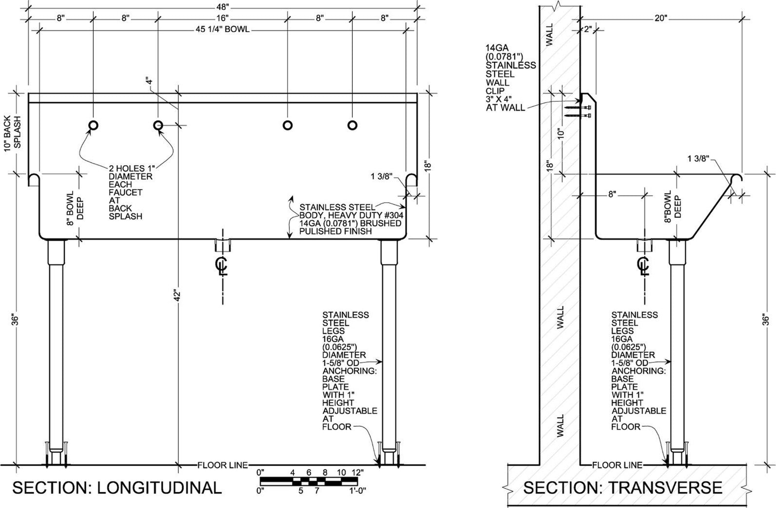 H.D. 14GA Multi-station Wash up Sink, 48