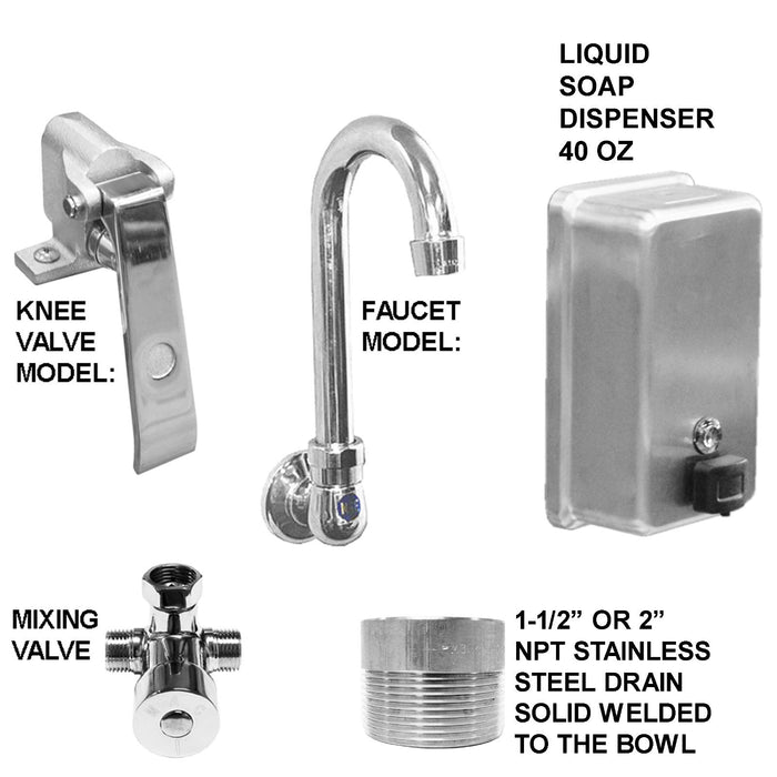 Stainless Steel Multi-station Wash up Sink, 36" Knee Valves, Wall Brackets | 021K36208B - Best Sheet Metal, Inc. 