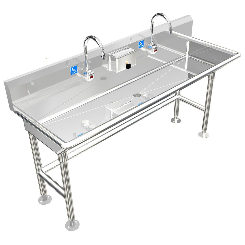 ADA HAND WASH SINK 2 STATION 60" ELECTRONIC FAUCET FREE STANDING STAINLESS STEEL - Best Sheet Metal, Inc. 