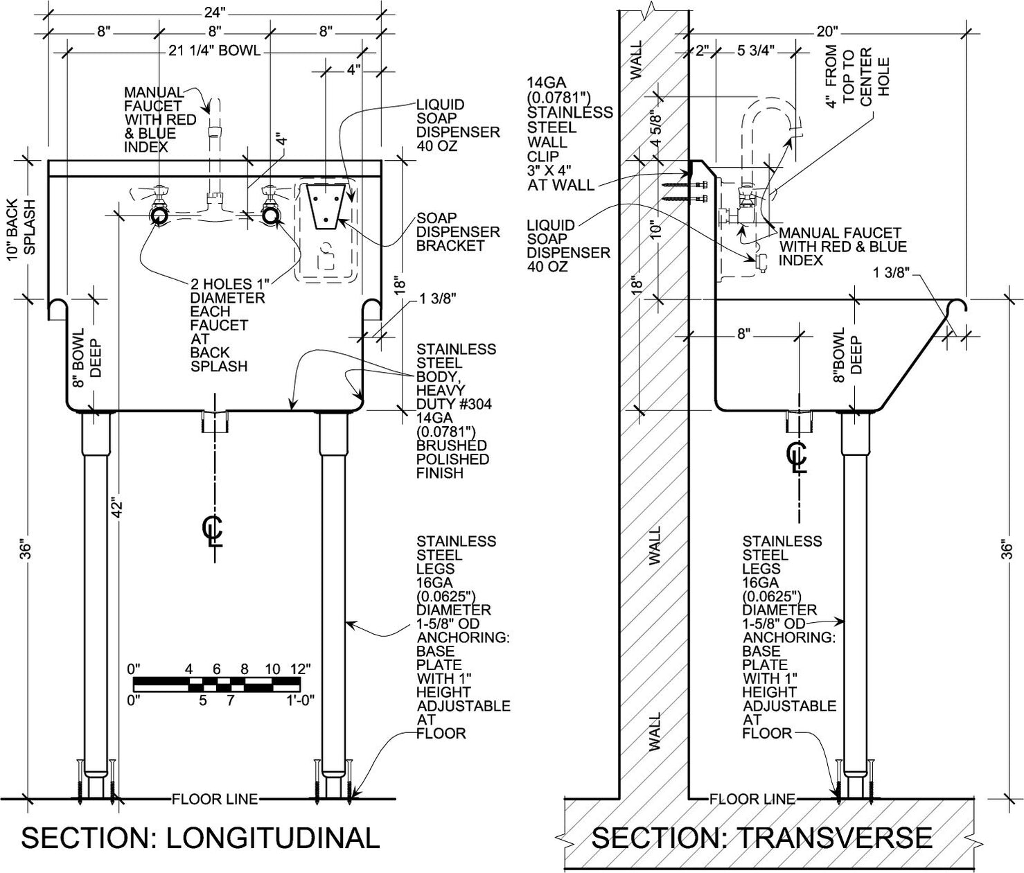 H.D. 14 GA Single-station Wash up Sink, 24