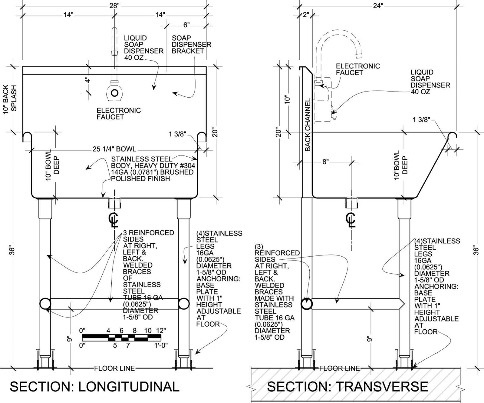 H.D. 14 GA Single-station Wash up Sink, 28