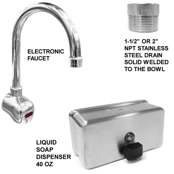 ADA HAND WASH SINK 2 STATION 60" ELECTRONIC FAUCET FREE STANDING STAINLESS STEEL - Best Sheet Metal, Inc. 