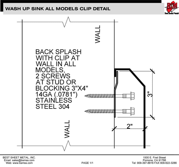 HAND SINK 36"X20"X15"DEEP TUB HEAVY DUTY STAINLESS STEEL WASHING MADE IN AMERICA - Best Sheet Metal, Inc. 