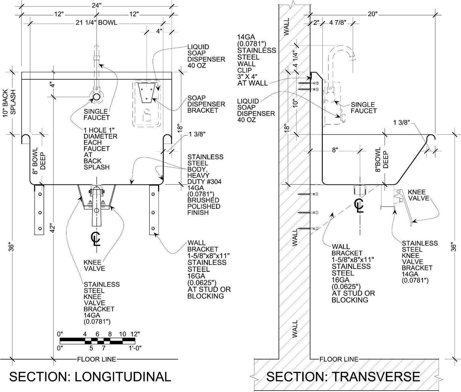 H.D. 14 GA Single-station Wash up Sink, 24