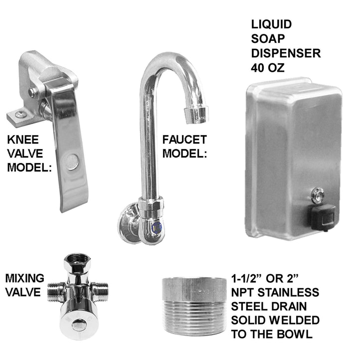 Stainless Steel Multi-station Wash up Sink, 36" Knee Valves, Round Tube Brackets | 021K36208R - Best Sheet Metal, Inc. 