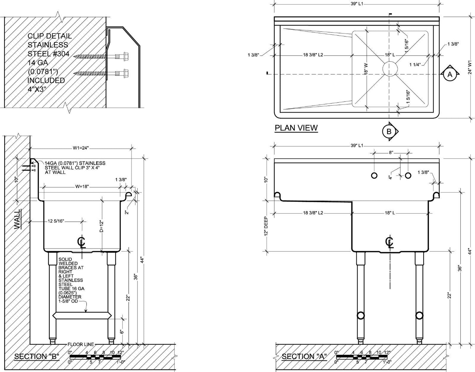 H.D. 14GA Compartment Restaurant Commercial Sink, with Left or Right ...