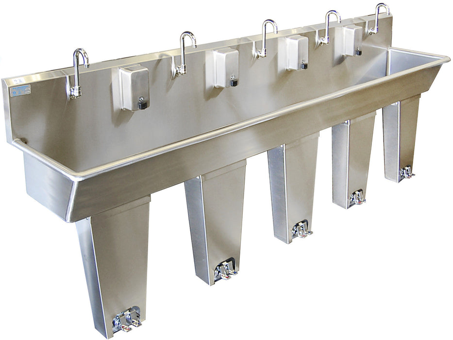 WASH HAND SINK 5 PERSON 100" PEDAL VALVE COLUMNS 2 WELDED DRAINS MADE IN AMERICA - Best Sheet Metal, Inc. 