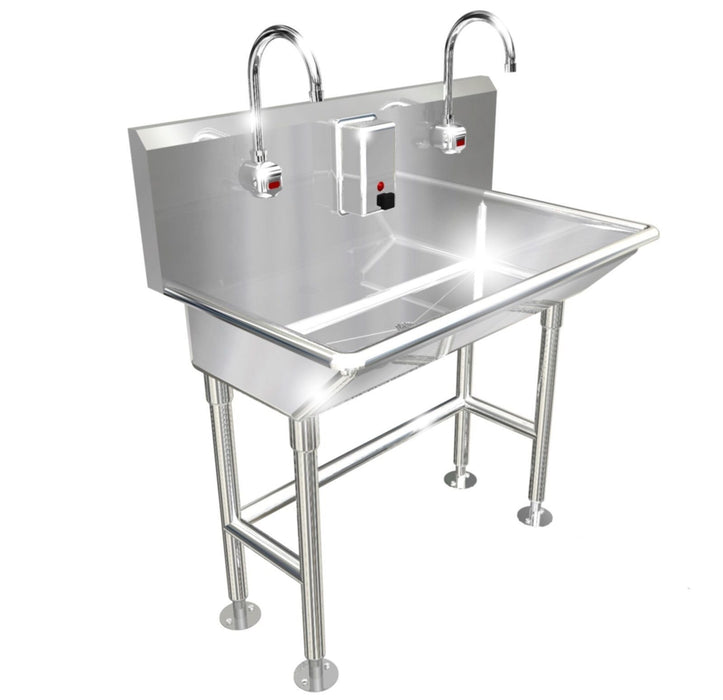 HAND WASH SINK 2 STATION 36" ELECTRONIC FAUCET FREE STANDING MADE IN AMERICA - Best Sheet Metal, Inc. 