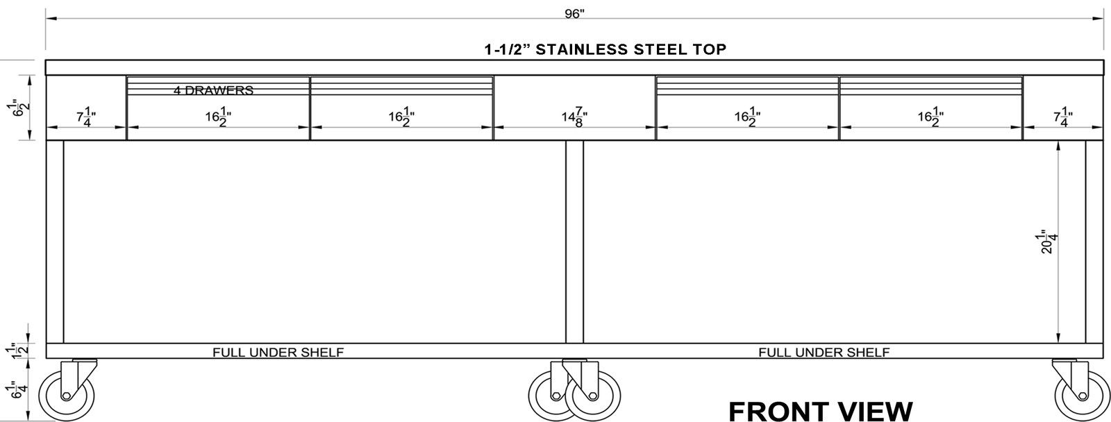 HEAVY DUTY STAINLESS STEEL PREP ISLAND TABLE  30"X96" 4 DRAWERS, FULL UNDERSHELF - Best Sheet Metal, Inc. 